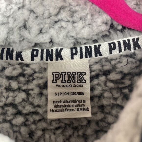 Victorias Secret PINK Sherpa Quarter-Zip Pullover Light Gray Fleece Sweatshirt - Picture 5 of 16